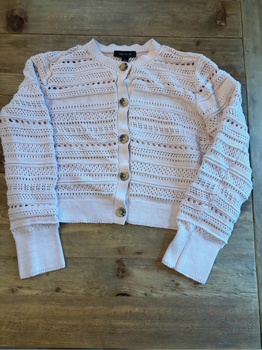 Ann Taylor Blush Pink Pointelle Knit Sweater Size M Cotton